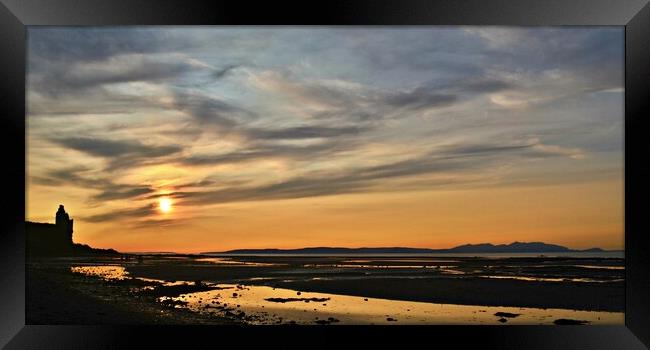 Ayr`s moody Greenan beach  and Arran sunset Framed Print by Allan Durward Photography