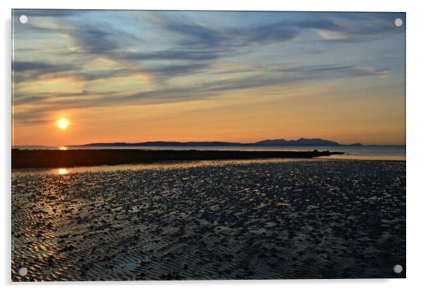 Arran sunset from Greenan  beach Ayr Acrylic by Allan Durward Photography