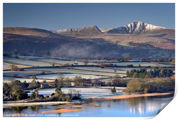 Llangorse Lake and Brecon Beacons as Winter Dawn's Print by Philip Veale