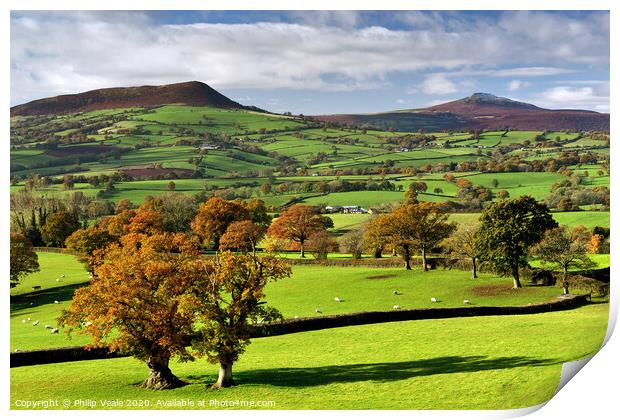 Sugar Loaf and Skirrid in the Shades of Autumn. Print by Philip Veale