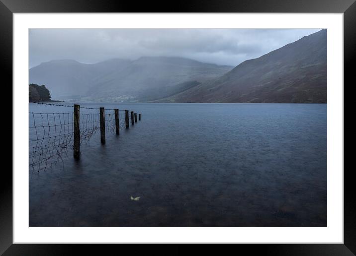 Watwater heavy rain, Lake District Framed Mounted Print by John Finney