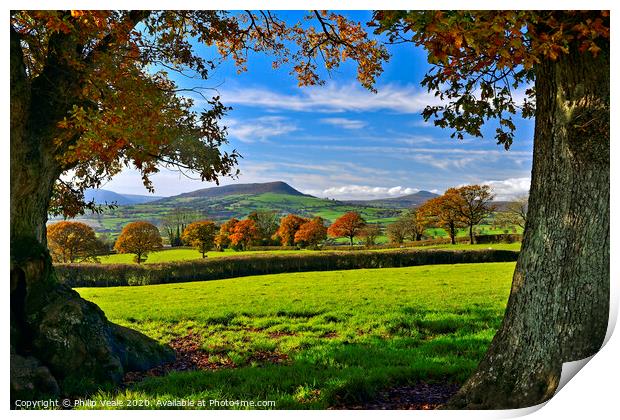 Skirrid and Sugar Loaf in an Autumn Frame. Print by Philip Veale