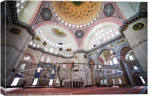 Suleymaniye Mosque Interior In Istanbul Canvas Print by Artur Bogacki