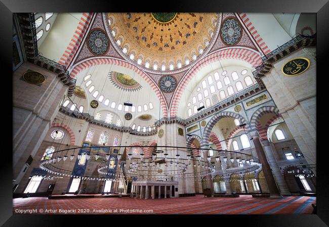 Suleymaniye Mosque Interior In Istanbul Framed Print by Artur Bogacki