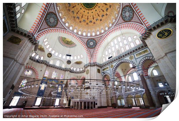 Suleymaniye Mosque Interior In Istanbul Print by Artur Bogacki