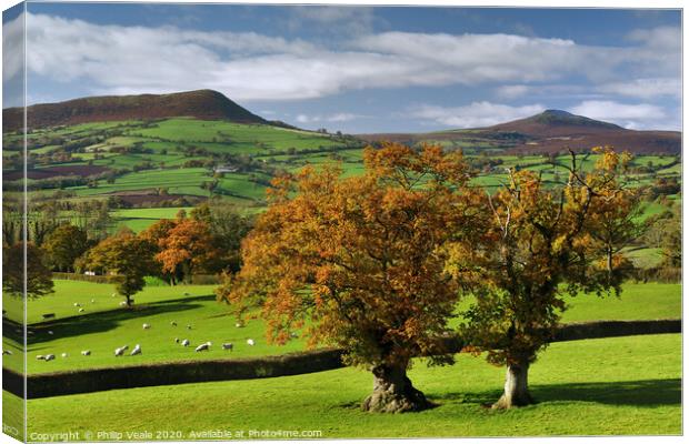 Skirrid and Sugar Loaf Mountains in Autumn. Canvas Print by Philip Veale
