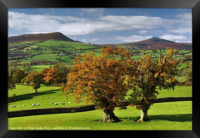 Skirrid and Sugar Loaf Mountains in Autumn. Framed Print by Philip Veale