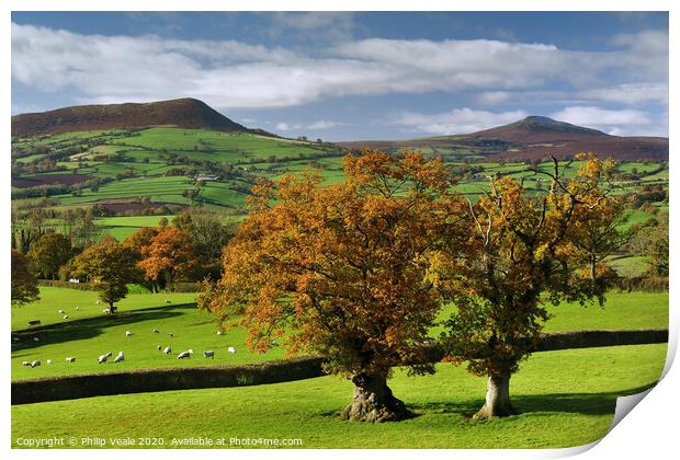 Skirrid and Sugar Loaf Mountains in Autumn. Print by Philip Veale