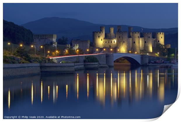 Conwy Castle Illuminated at Twilight. Print by Philip Veale