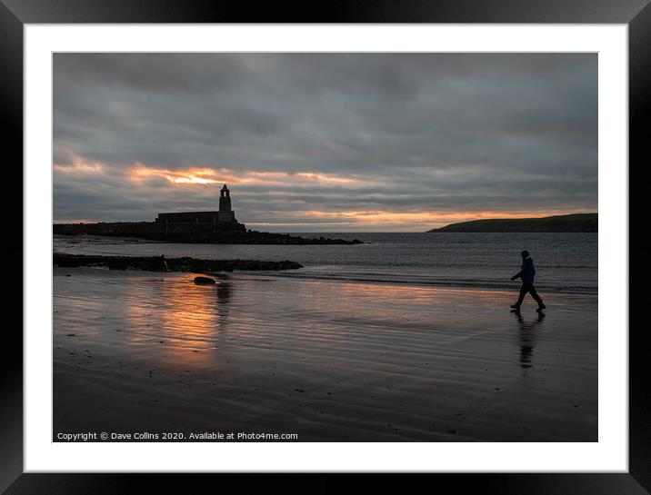Silhouette of Harbour Light Tower and walker at du Framed Mounted Print by Dave Collins