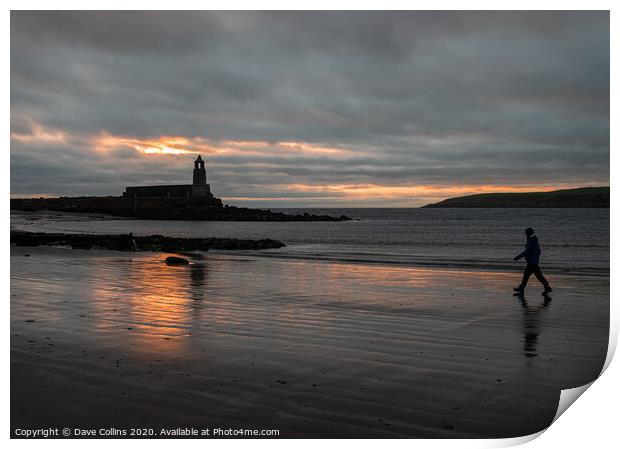Silhouette of Harbour Light Tower and walker at du Print by Dave Collins