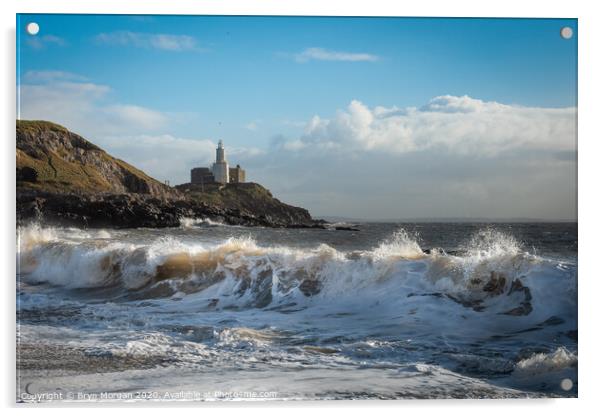 Mumbles lighthouse and wave Acrylic by Bryn Morgan