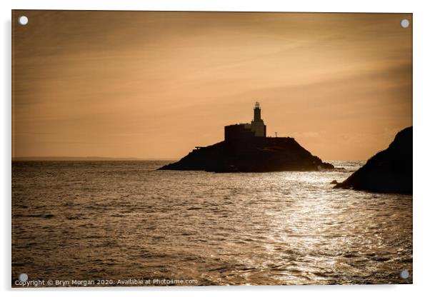 Mumbles lighthouse at sunrise Acrylic by Bryn Morgan
