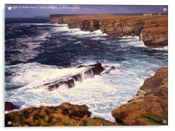 Birsay Bay, Orkney seen with Atlantic waves crashing in the rocky coastline Acrylic by Navin Mistry