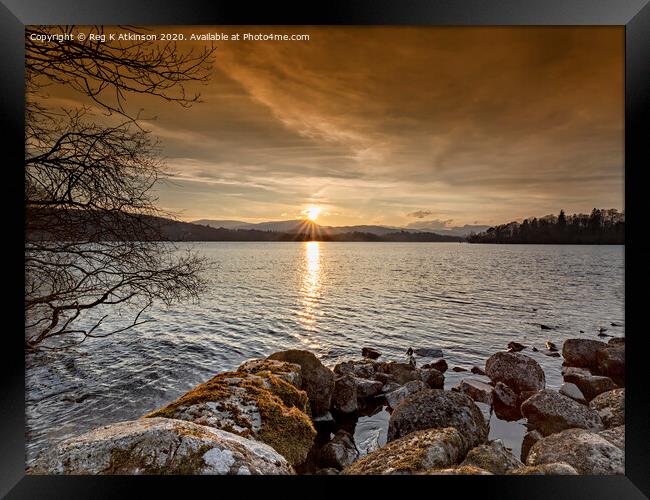 Setting Sun - Windermere  Framed Print by Reg K Atkinson