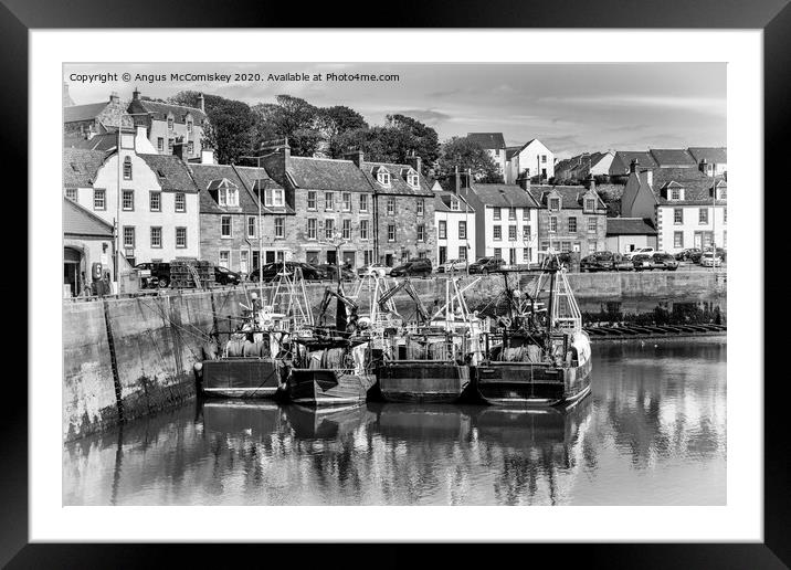 Fishing boats in Pittenweem Harbour mono Framed Mounted Print by Angus McComiskey