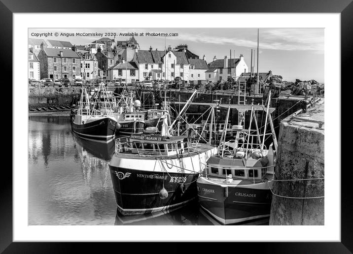 Fishing boats moored in Pittenweem Harbour mono Framed Mounted Print by Angus McComiskey