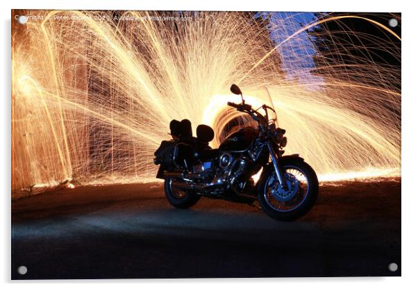 Sports Bike with Sparks Behind Acrylic by Peter Barrett