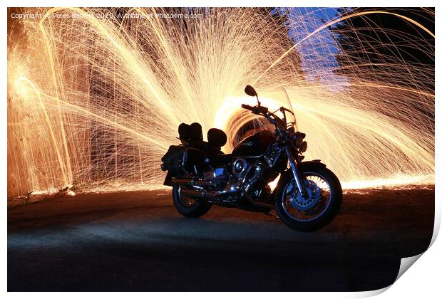 Sports Bike with Sparks Behind Print by Peter Barrett