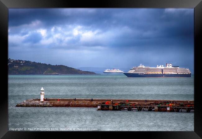 Liners at anchor in Torbay Framed Print by Paul F Prestidge