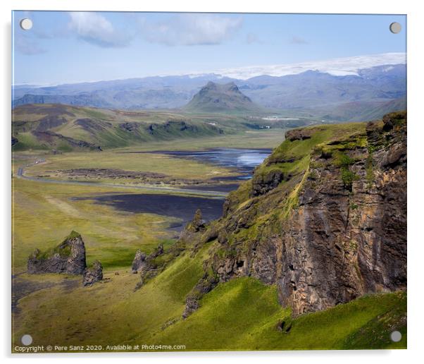 Beatiful green landscape as seen from Dyrhólaey, Iceland Acrylic by Pere Sanz