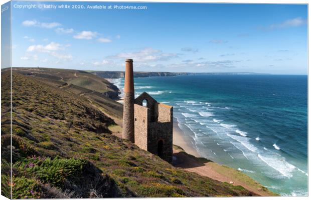 St Agnes Head and  Chapel Porth,Wheal Coates, Canvas Print by kathy white