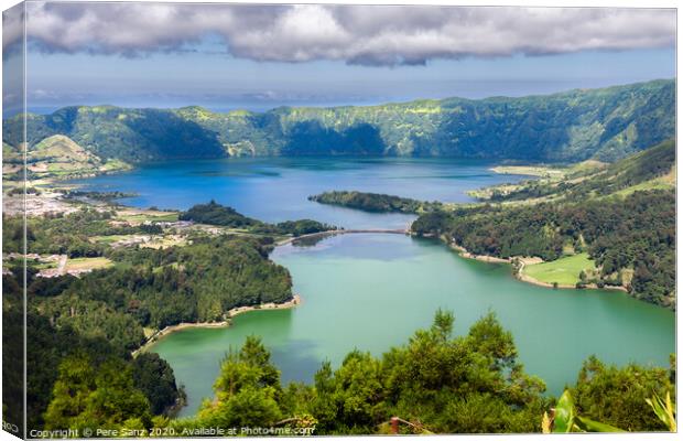 Lake of Sete Cidades from Vista do Rei viewpoint in Sao Miguel, Azores Canvas Print by Pere Sanz