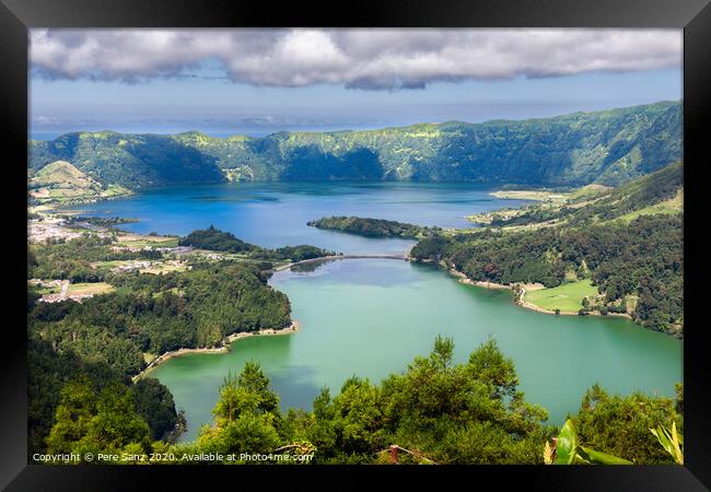 Lake of Sete Cidades from Vista do Rei viewpoint in Sao Miguel, Azores Framed Print by Pere Sanz