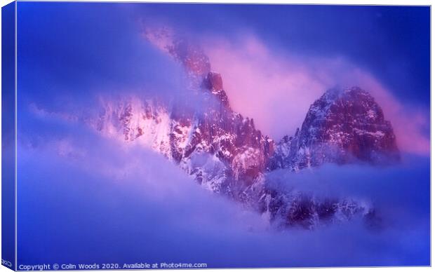 Evening light on L'aiguille Verte  Canvas Print by Colin Woods