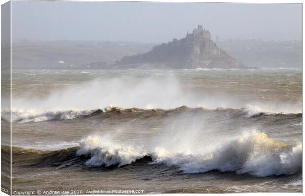 Incoming wave at  Penzance Canvas Print by Andrew Ray