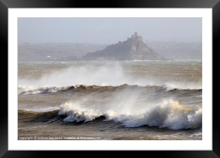 Incoming wave at  Penzance Framed Mounted Print by Andrew Ray