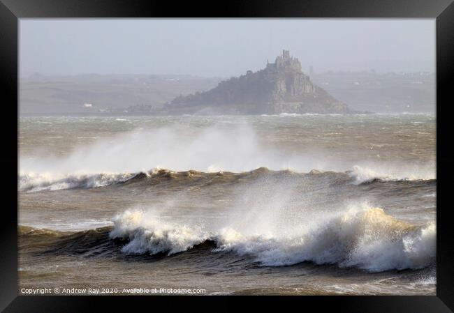 Incoming wave at  Penzance Framed Print by Andrew Ray