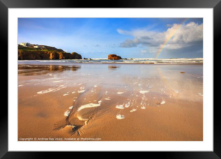 Rainbow at Perranporth Framed Mounted Print by Andrew Ray