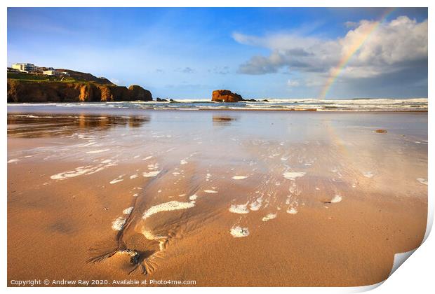 Rainbow at Perranporth Print by Andrew Ray