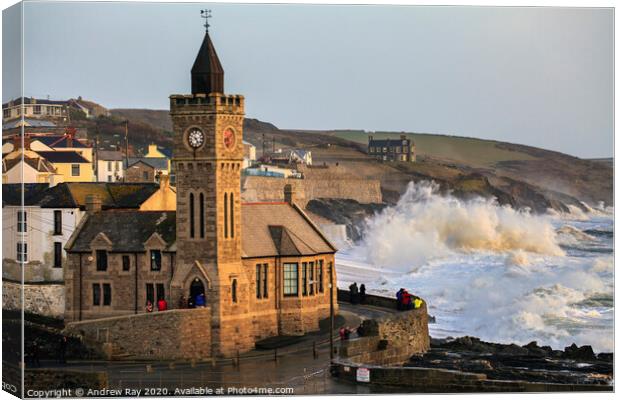 High sea's at Porthleven Canvas Print by Andrew Ray