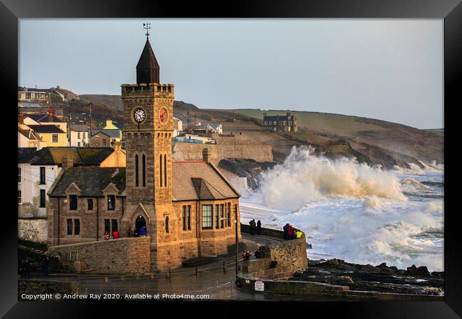 High sea's at Porthleven Framed Print by Andrew Ray