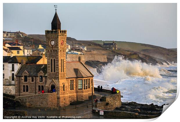 High sea's at Porthleven Print by Andrew Ray