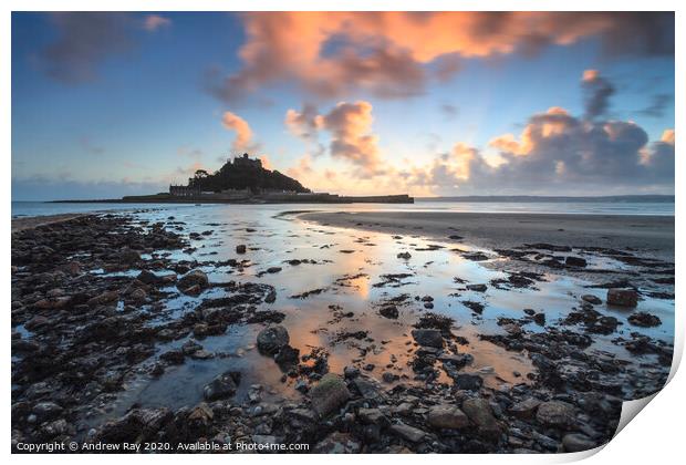 Sunset reflections (St Michael's Mount) Print by Andrew Ray