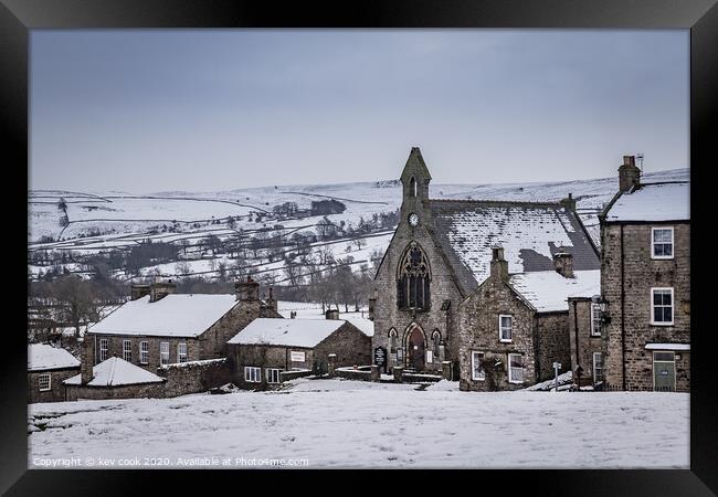 Reeth in the snow Framed Print by kevin cook