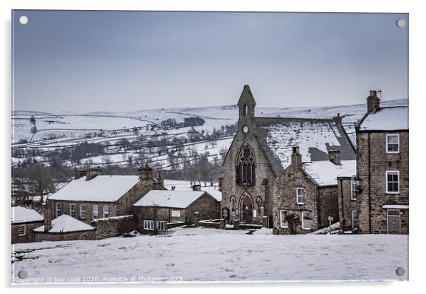 Reeth in the snow Acrylic by kevin cook