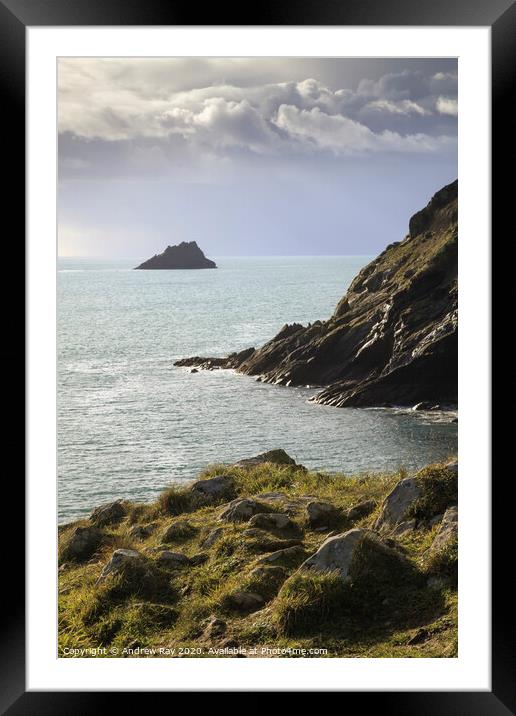 Gull Rock from the Jacka (Portloe)  Framed Mounted Print by Andrew Ray