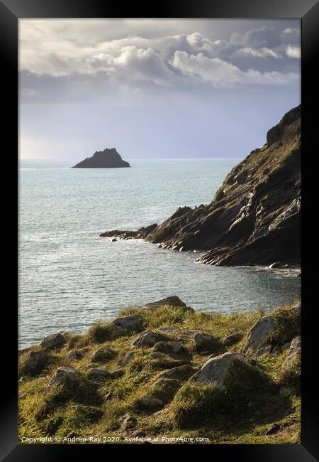 Gull Rock from the Jacka (Portloe)  Framed Print by Andrew Ray