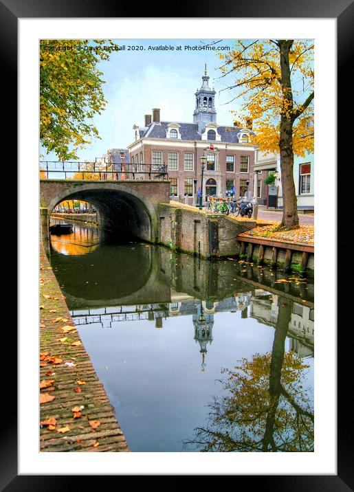 Autumnal canal scene in Edam, Netherlands. Framed Mounted Print by David Birchall