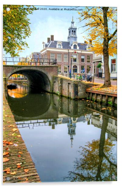 Autumnal canal scene in Edam, Netherlands. Acrylic by David Birchall