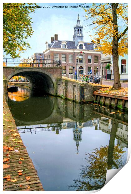 Autumnal canal scene in Edam, Netherlands. Print by David Birchall
