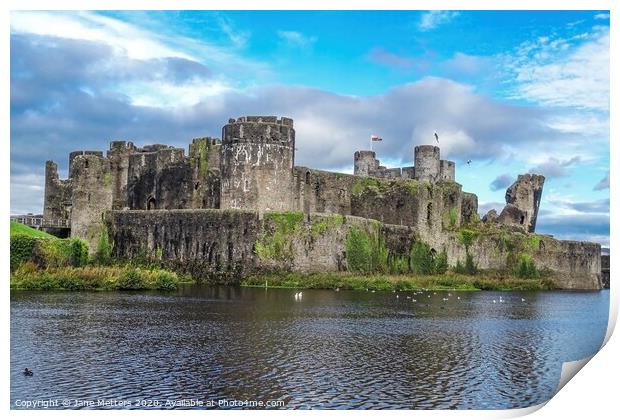 Castle in Caerphilly Print by Jane Metters