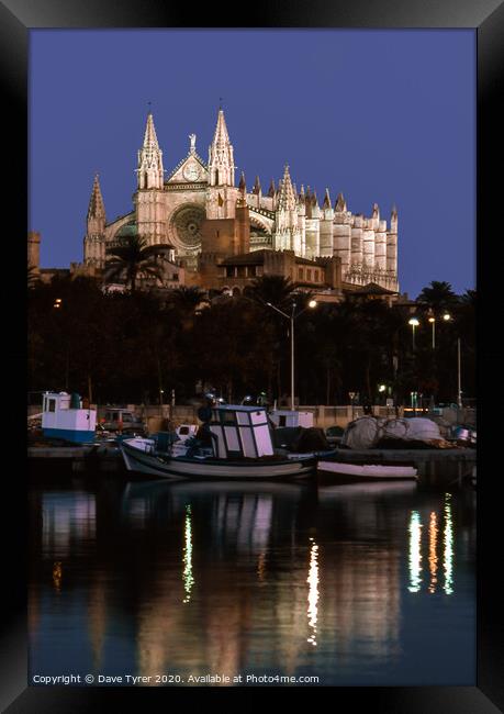 Palma Cathedral at Night Framed Print by David Tyrer