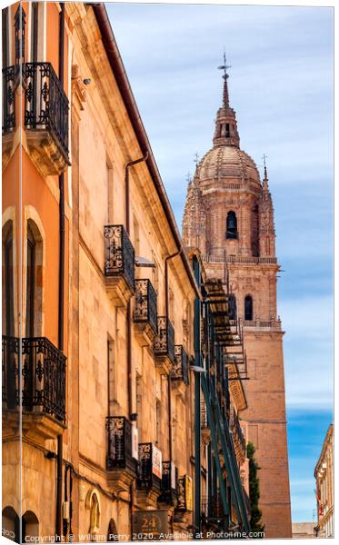 Stone Tower New Salamanca Cathedral City Street Salamanca Castile Spain Canvas Print by William Perry