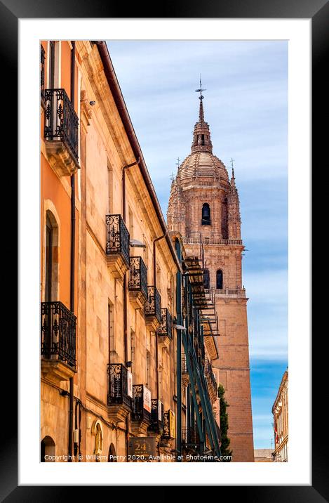 Stone Tower New Salamanca Cathedral City Street Salamanca Castile Spain Framed Mounted Print by William Perry