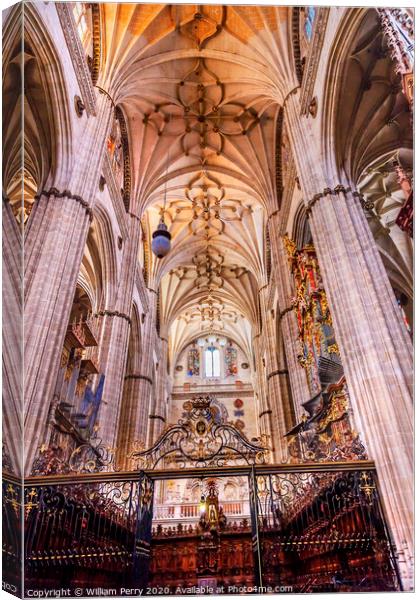 Stone Columns Choir Stalls New Salamanca Cathedral Spain Canvas Print by William Perry